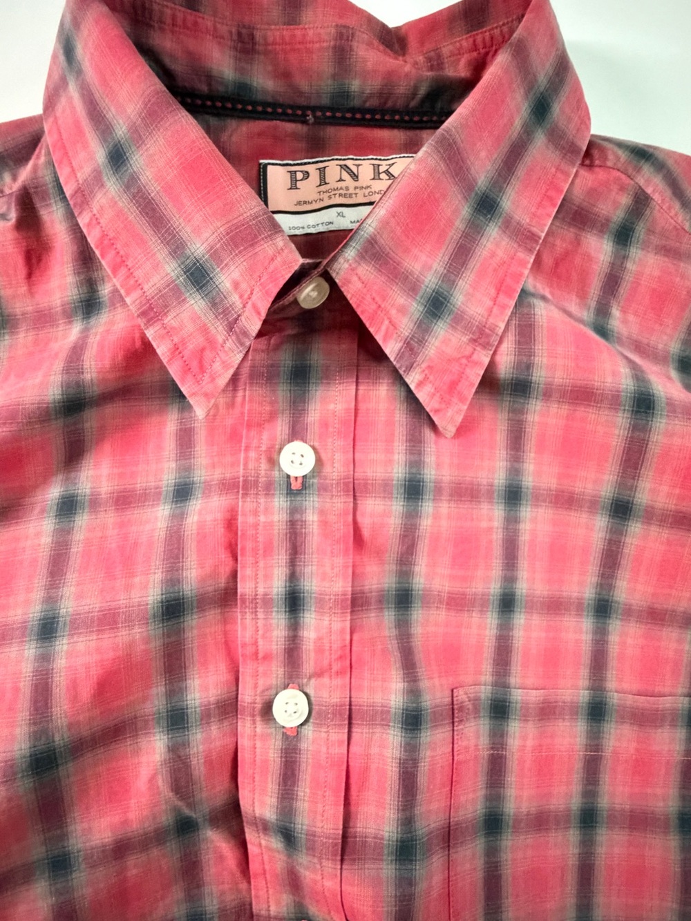 PINK by Thomas Pink Jermyn Street London Men’s XL Red Plaid 100% Cotton - Picture 7 of 9